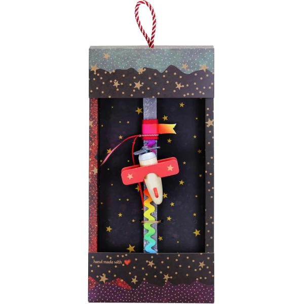 SYNCHRONIA HANDMADE CANDLE 30 cm WOODEN AIRPLANE LIGHT GREY