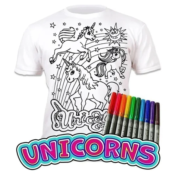 SPLAT PLANET WASHABLE COLOURING T-SHIRT UNICORN WITH MARKERS (3-4 YEARS)
