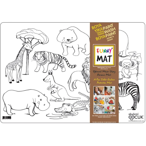 AKADEMI FUNNY MAT DRAWING PLACEMAT WILD ANIMALS 48X33.5 cm