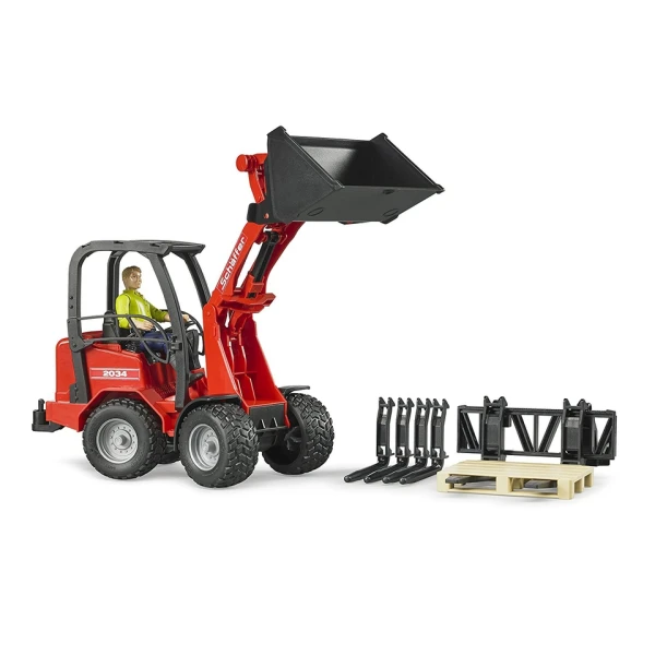 BRUDER LOADER SCHAFFER RED WITH WORKER & ACCESSORIES