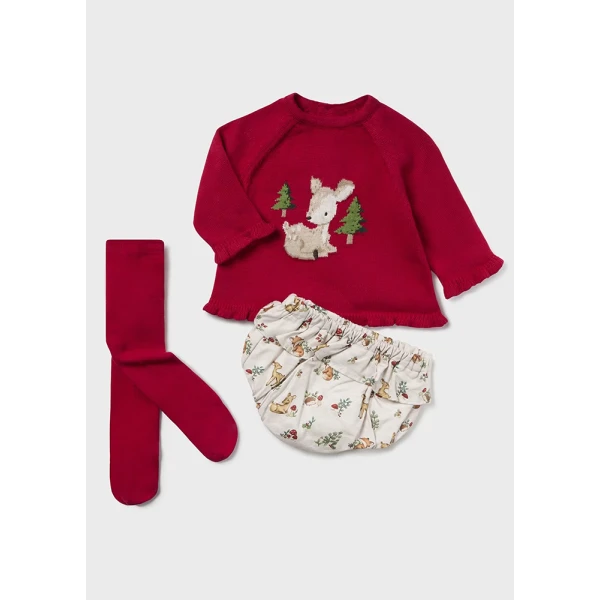 MAYORAL SET JERSEY KNIT WITH TIGHTS RED