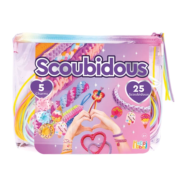 HAPPIHOBBI BAG WITH 25 SCOUBIDOUS & ACCESSORIES - 2 COLORS