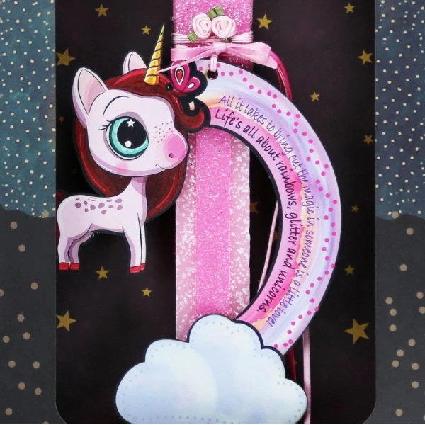 SYNCHRONIA HANDMADE CANDLE 30 cm RAINBOW UNICORN - BUTTERFLY