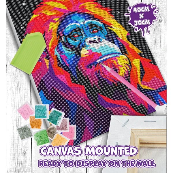 SPLAT PLANET DIAMOND PAINTING KIT ON FRAMED CANVAS 30X40 cm ORANGUTAN