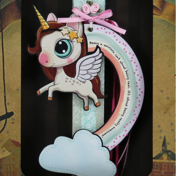 SYNCHRONIA HANDMADE CANDLE 30 cm RAINBOW UNICORN - WINGS