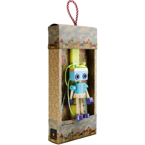 SYNCHRONIA HANDMADE CANDLE 30 cm WOODEN ROBOT YELLOW
