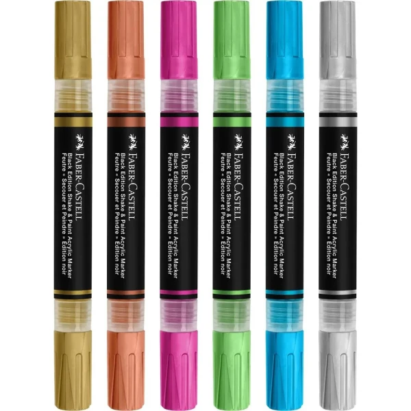 FABER-CASTELL ΣΕΤ 6 ΔΙΠΛΟΙ ΑΚΡΥΛΙΚΟΙ ΜΑΡΚΑΔΟΡΟΙ BLACK EDITION - ΜΕΤΑΛΛΙΚΑ ΧΡΩΜΑΤΑ