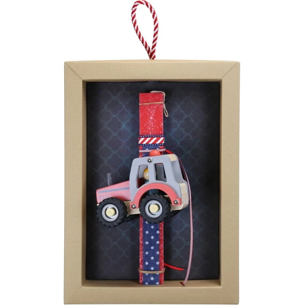 SYNCHRONIA HANDMADE CANDLE 30 cm WOODEN TRACTOR RED