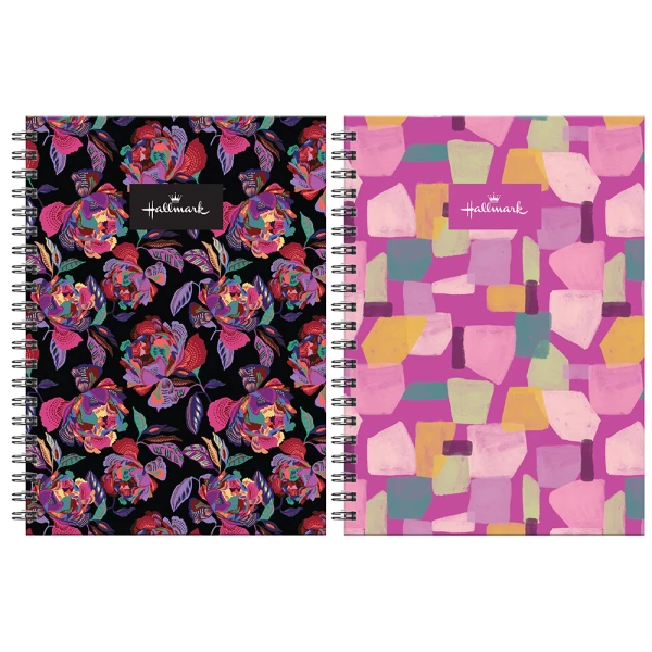 HALLMARK SPIRAL NOTEBOOK Α4 2 SUBJECTS 70 SHEETS CUBES & FLOWERS - 2 DESIGNS