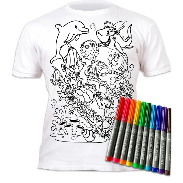 SPLAT PLANET WASHABLE COLOURING T-SHIRT SEA LIFE WITH MARKERS (5-6 YEARS)