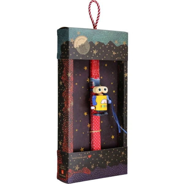 SYNCHRONIA HANDMADE CANDLE 30 cm WOODEN WIND-UP ROBOT YELLOW