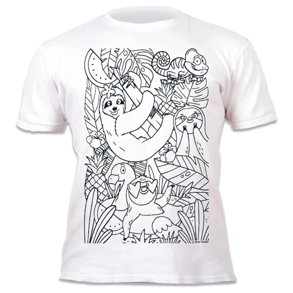 SPLAT PLANET WASHABLE COLOURING T-SHIRT SLOTH JUNGLE WITH MARKERS (7-8 YEARS)