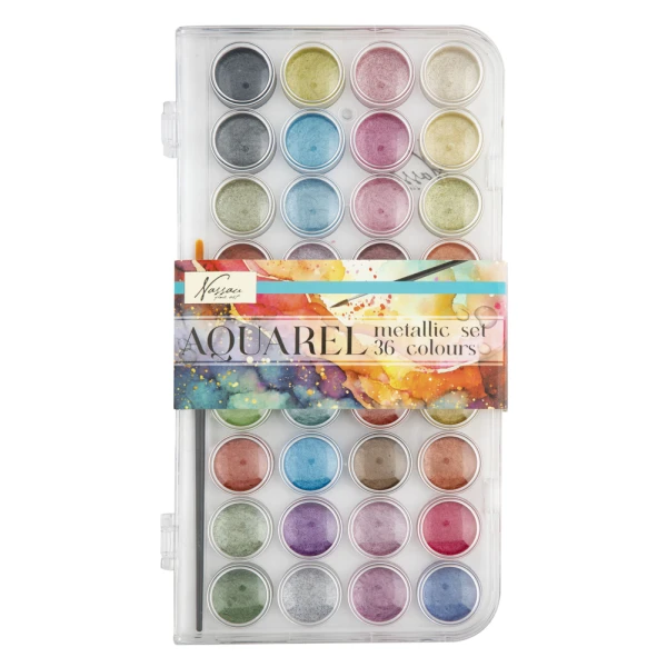 36PCS METALLIC AQUAREL SET IN TRANSPARENT PALETTE