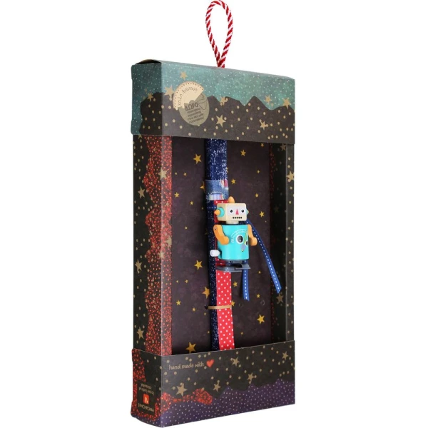 SYNCHRONIA HANDMADE CANDLE 30 cm WOODEN WIND-UP ROBOT TEAL