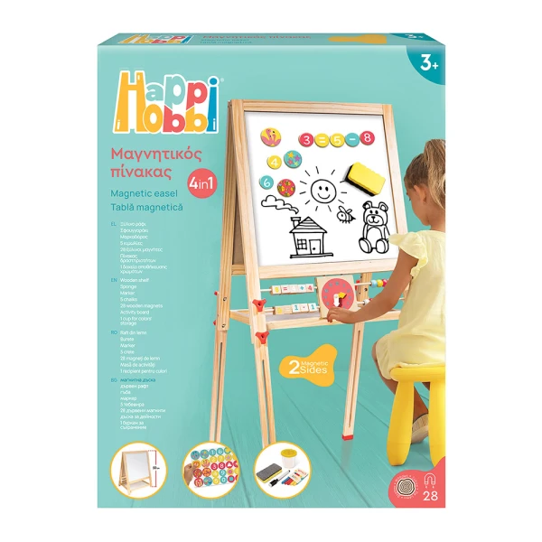 HAPPIHOBBI MAGNET ΞΥΛΙΝΟΣ ΜΑΓΝΗΤΙΚΟΣ ΕΠΙΔΑΠΕΔΙΟΣ ΠΙΝΑΚΑΣ 2 ΟΨΕΩΝ ΓΙΑ 3+ ΧΡΟΝΩΝ