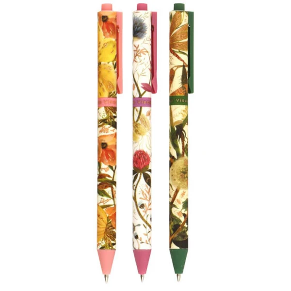 PEN WITH BUTTON 05 FLOWERS - 3 DESIGNS