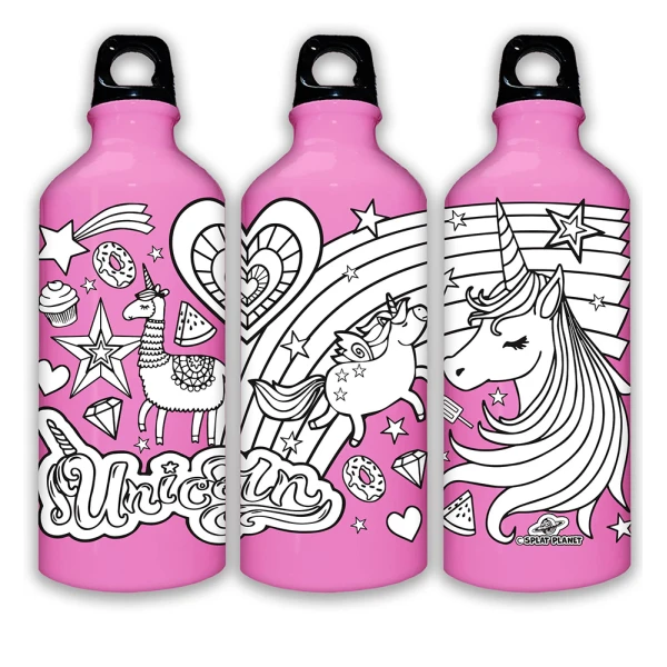 SPLAT PLANET UNICORN ALUMINUM COLORING WATER BOTTLE 600ml WITH PERMANENT MARKERS