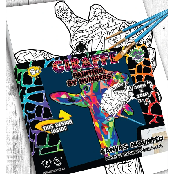 SPLAT PLANET PAINTING BY NUMBERS KIT ON FRAMED CANVAS 40X30 cm GIRAFFE