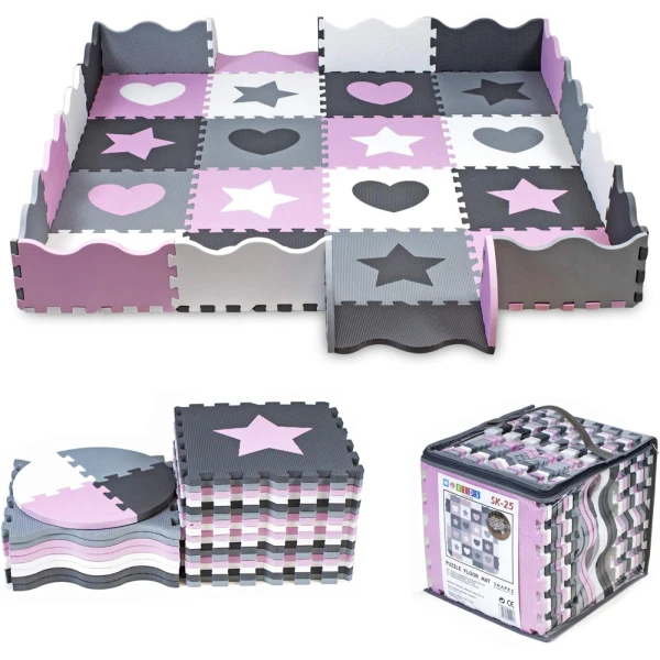 FLOOR PUZZLE 16 pcs. PINK-GREY