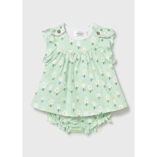 MAYORAL DRESS COTTON JERSEY PRINTED SEAWEED GREEN