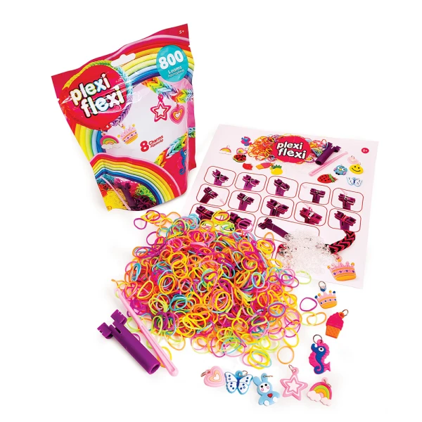 PLEXI-FLEXI PACK WITH 800 LOOMS & 8 CHARMS FOR AGES 5+ - 3 DESIGNS