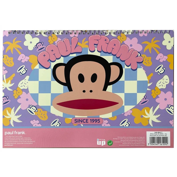 BACK ME UP A4 SPIRAL 30 SHEET DRAWING PAD PAUL FRANK 1995