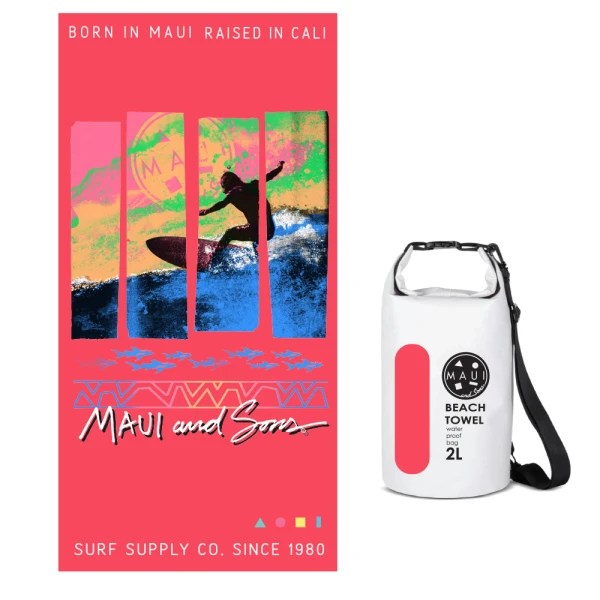MICROFIBER BEACH TOWEL MAUI & SONS 90X180 cm WITH POUCH SURF WAVE