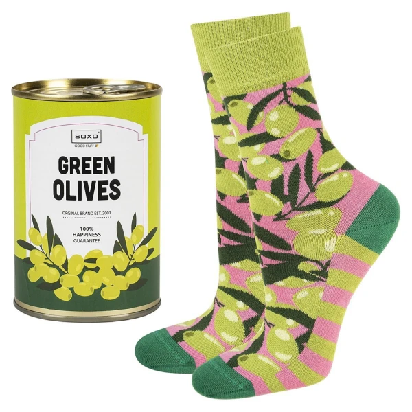 SOXO FUNNY SOCKS OLIVES IN A TIN GOOD STUFF