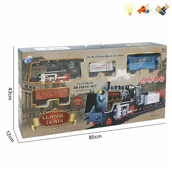 LARGE TRAIN WITH SMOKE LIGHTS 30 PCS WITH 2 TRACKS L:650 CM.