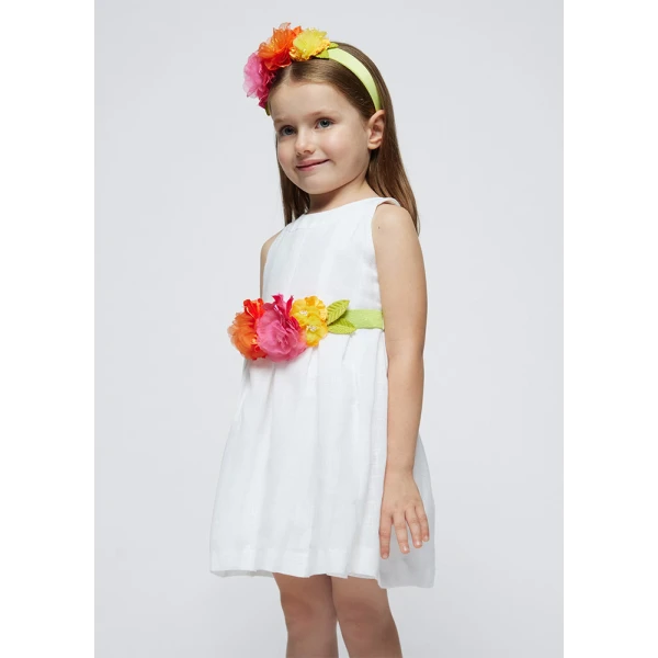 MAYORAL DRESS BELT FLOWERS WHITE