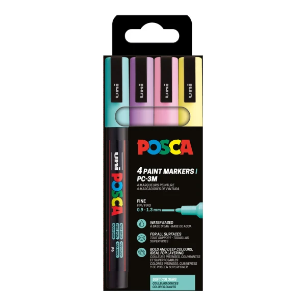 POSCA ΣΕΤ 4 ΜΑΡΚΑΔΟΡΟΙ PC-3M 0.9-1.3mm - SOFT ΧΡΩΜΑΤΑ