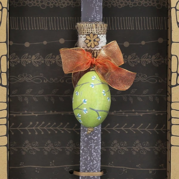 SYNCHRONIA HANDMADE CANDLE 30 cm PAINTED EGG WITH BRANCHES GREEN