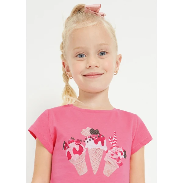 MAYORAL PRINTED SHORT SLEEVE BLOUSE PINK FUCHSIA