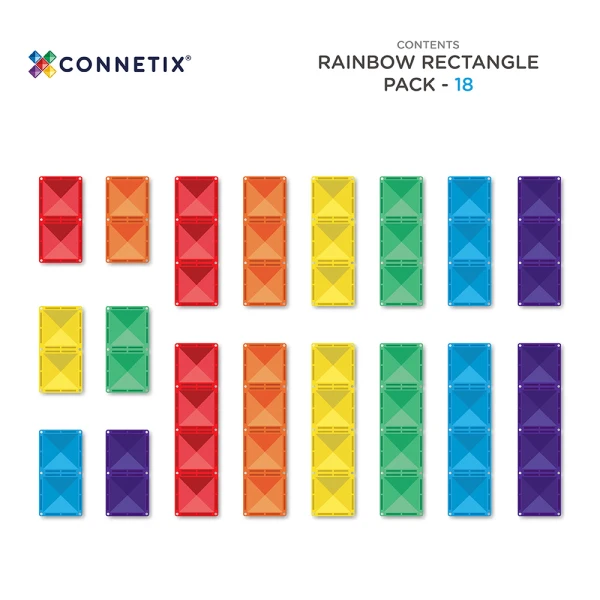 CONNETIX MAGNETIC TILES RAINBOW RECTANGLE PACK 18 pcs