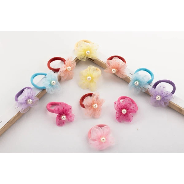 KIDS HAIR TIES TULLE FLOWER - SEVERAL COLORS