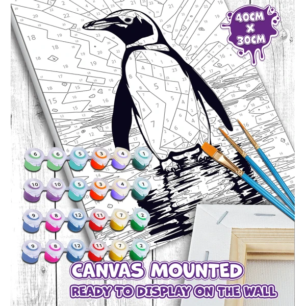 SPLAT PLANET PAINTING BY NUMBERS KIT ON FRAMED CANVAS 40X30 cm PENGUIN