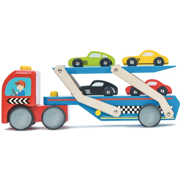 LE TOY VAN ΞΥΛΙΝΟ ΦΟΡΤΗΓΟ ΜΕΤΑΦΟΡΑΣ 32Χ7Χ14 εκ. ΜΕ 4 ΑΥΤΟΚΙΝΗΤΑ