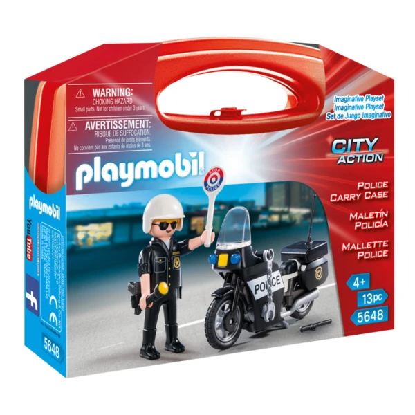 PLAYMOBIL CITY ACTION POLICEMAN WITH MOTORCYCLE CARRY CASE