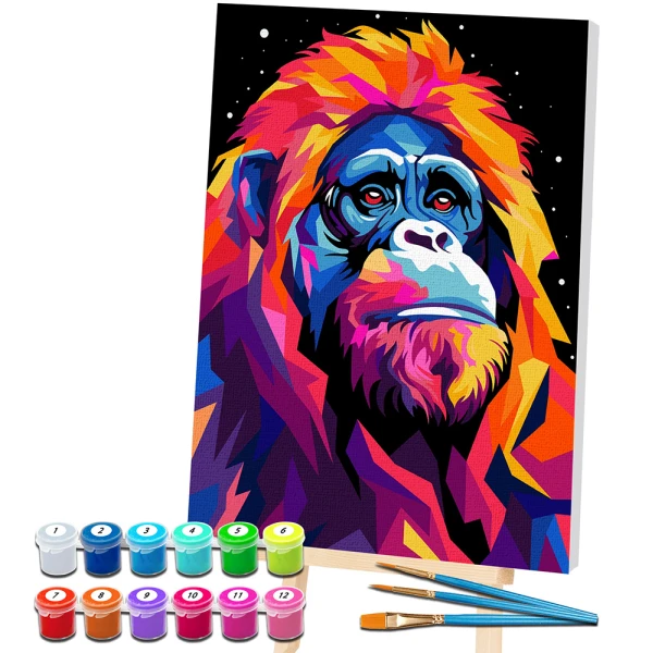 SPLAT PLANET PAINTING BY NUMBERS KIT ON FRAMED CANVAS 40X30 cm ORANGUTAN