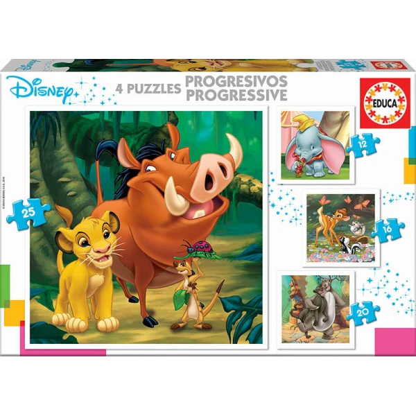 EDUCA PUZZLE PROGRESSIVE 12-16-20-25 pcs DISNEY ANIMALS