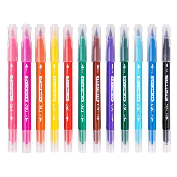 DELI MARKERS SOFT DRAWING FELT PEN 12 pcs COLOR EMOTION