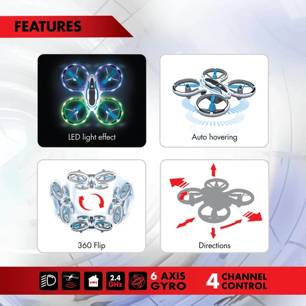 SILVERLIT FLYBOTIC RADIO CONTROL DRONE NEON STUNT FOR AGES 8+