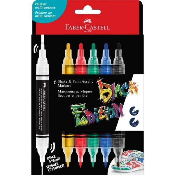FABER-CASTELL SET 6 DOUBLE ACRYLIC MARKERS BLACK EDITION - CLASSIC COLOURS