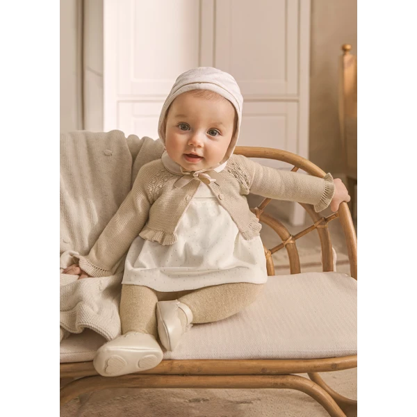 MAYORAL VELOUR DRESS AND HOOD ECRU