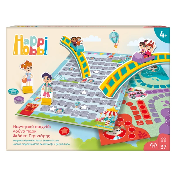 HAPPIHOBBI MAGNETIC BOARD GAME LUNA PARK SNAKES - LADDERS WITH 37 EDUCATIONAL PAPER MAGNETS