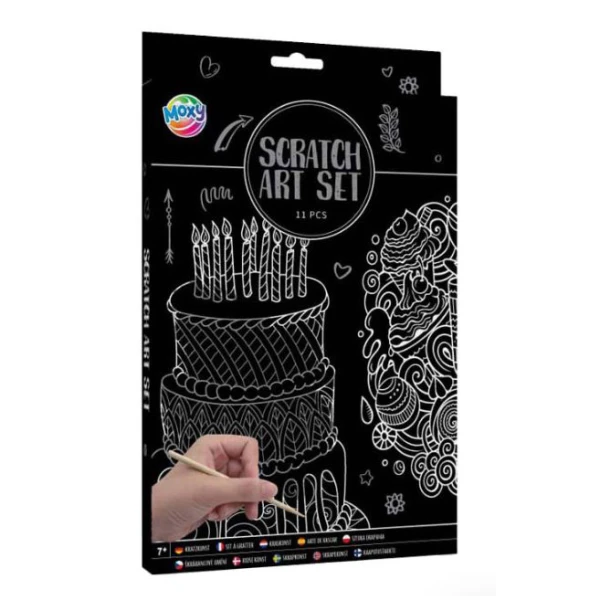 A4 SCRATCH SET WITH 2 STENCILS AND 8 CARDS - 2 DESIGNS
