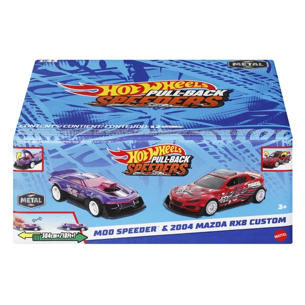 HOT WHEELS CARS PUL BACK SET OF 2 - MOD SPEEDER & 2004 MAZDA RX8 CUSTOM