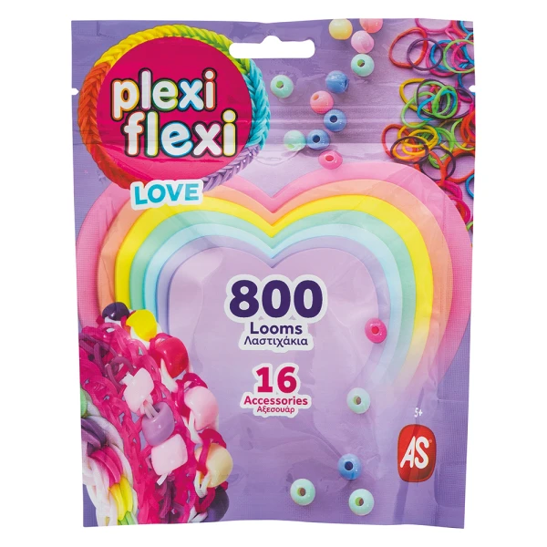 PLEXI-FLEXI LOVE PACK WITH 800 LOOMS & 16 CHARMS FOR AGES 5+ - 3 DESIGNS