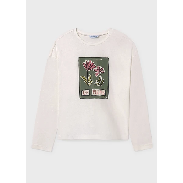 MAYORAL LONG-SLEEVE T-SHIRT FLOWER BEIGE-GREEN