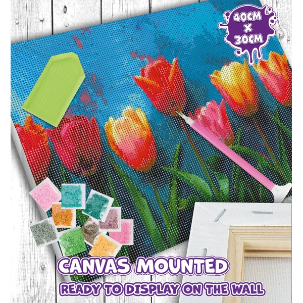 SPLAT PLANET DIAMOND PAINTING KIT ON FRAMED CANVAS 30X40 cm TOTALLY TULIPS